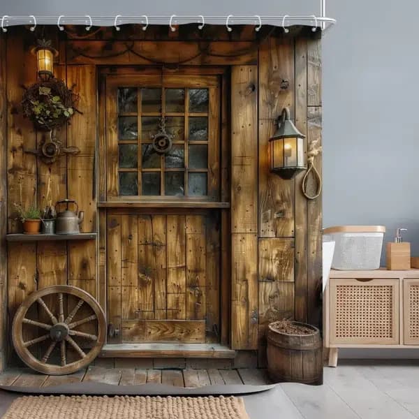 Retro Rural Shower Curtain for Wooden Doors